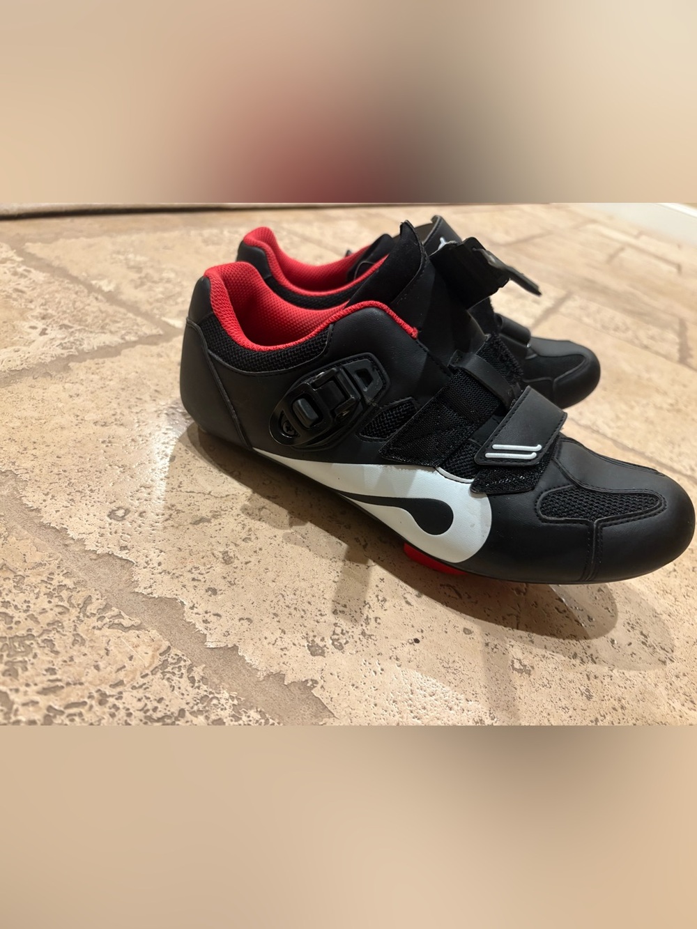 Peloton Black Cycling Shoes with Red Accents